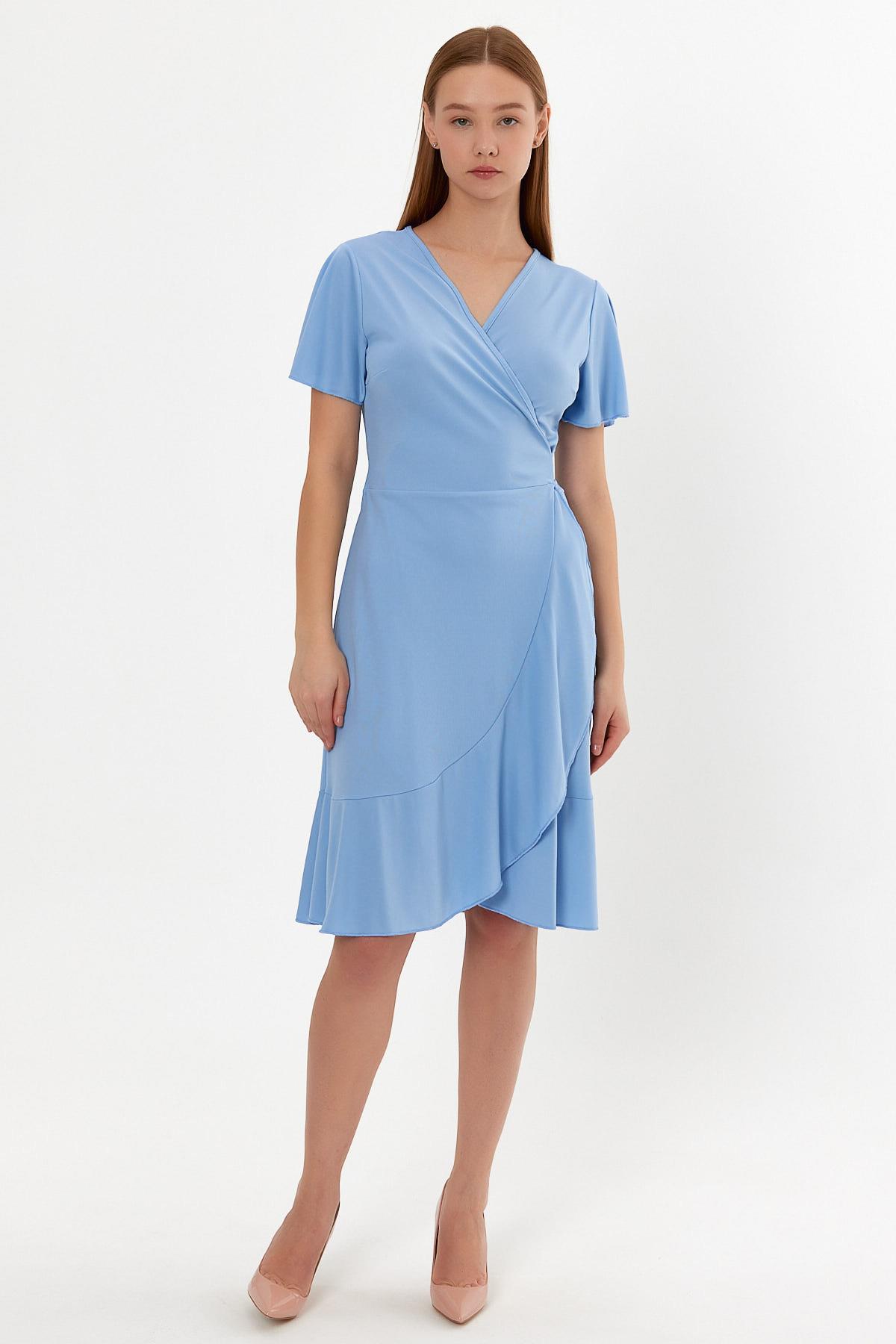 BAĞLAMALI VOLANLI KRUVAZE ELBİSE