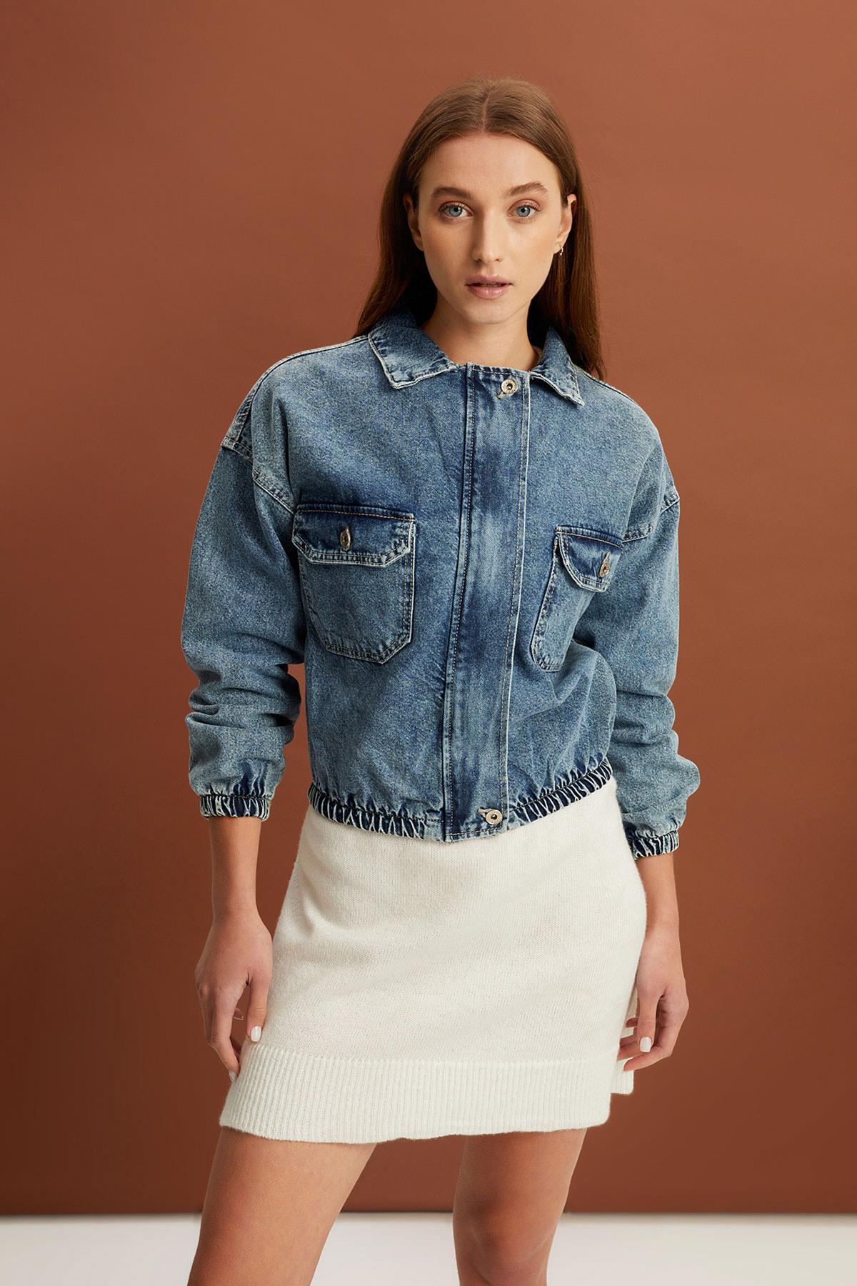 ÖZEL KOLEKSİYON, FERMUARLI DENİM CEKET