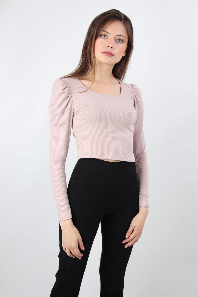 KOLU BÜZGÜLÜ CROP BLUZ