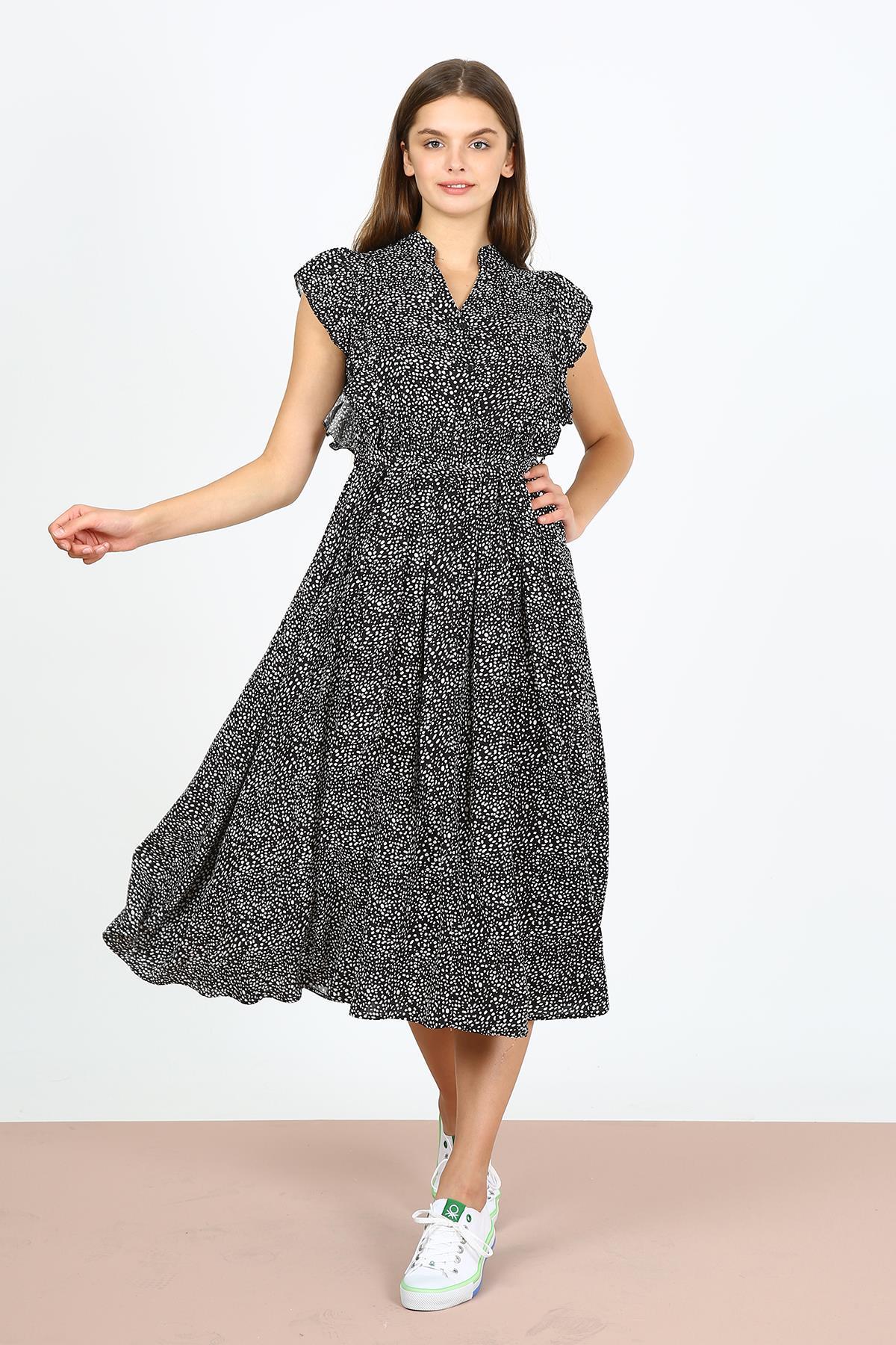 FIRFIR DETAYLI DÜĞMELİ ELBİSE