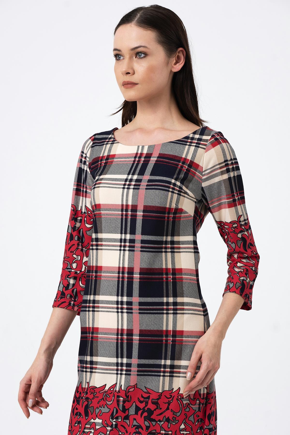 DESENLİ MİDİ BOY ELBİSE