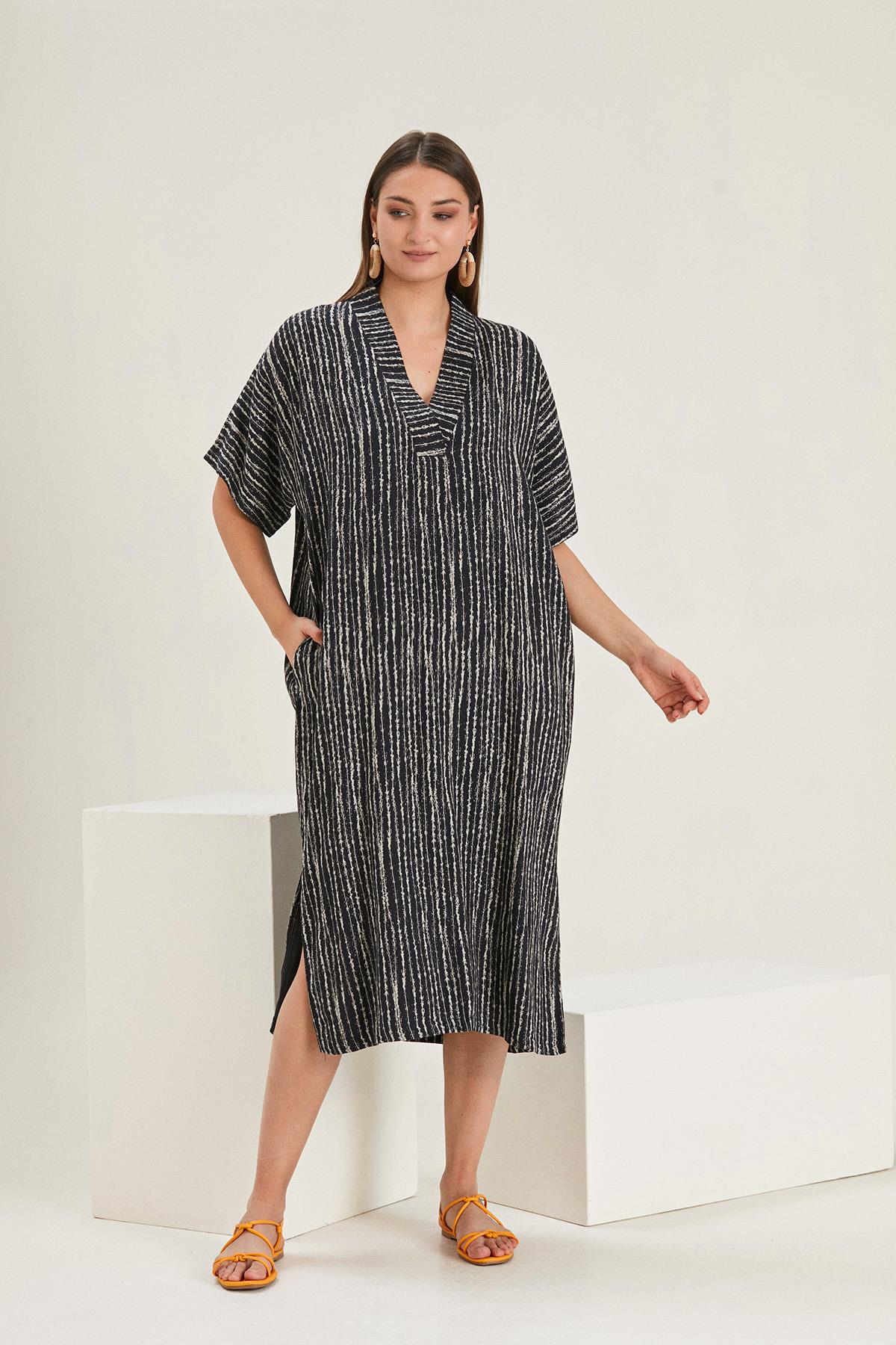 V YAKA CEPLİ SALAŞ ELBİSE