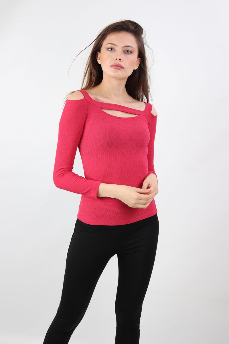 OMUZ DETAYLI UZUN KOL T-SHİRT