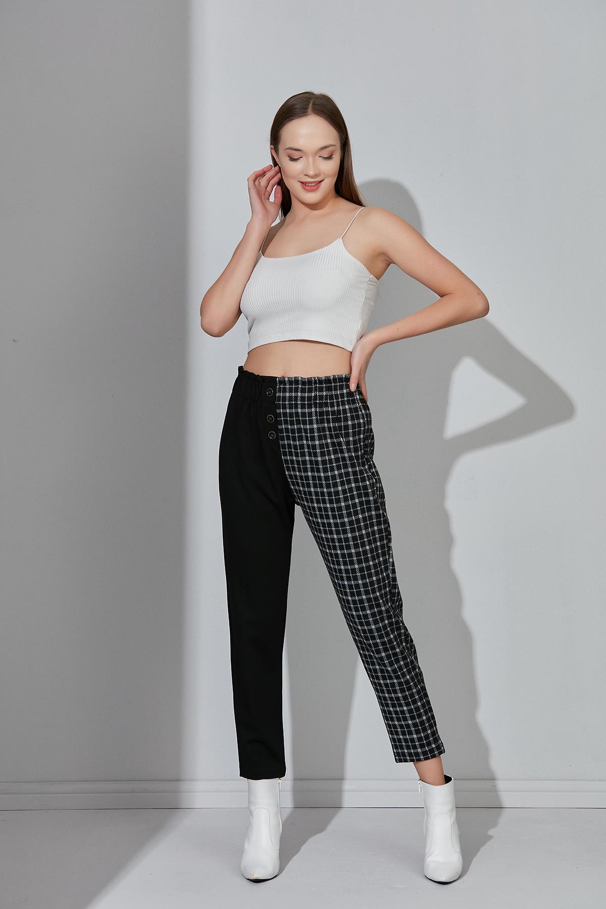 ÇİFT RENKLİ BELİ LASTİKLİ PANTOLON