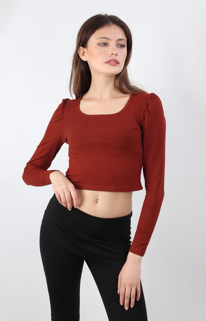 KOLU BÜZGÜLÜ CROP BLUZ