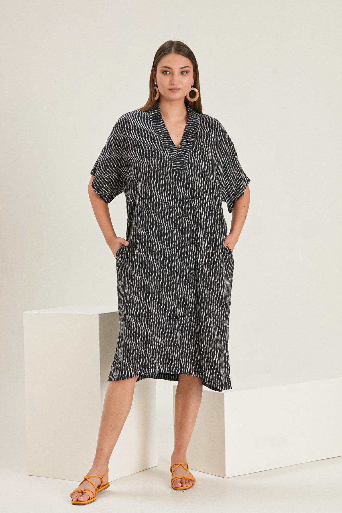 V YAKA CEPLİ SALAŞ ELBİSE